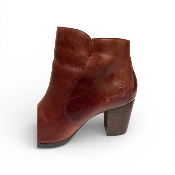Born Brown Leather Ankle Boots Women’s 7.5 | Stacked Heel Comfort - Picture 5 of 10